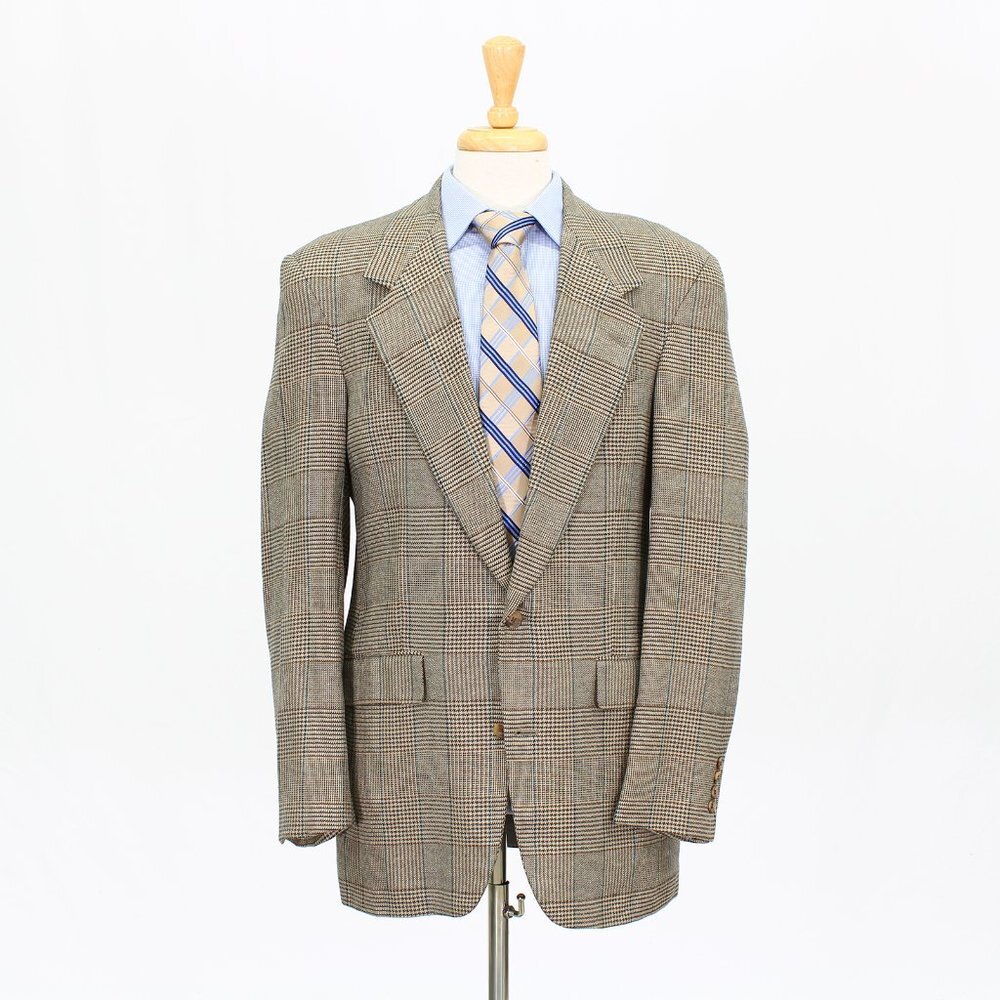Southwick 41L Brown Check 2-Button Sport Coat Blazer Jacket O631